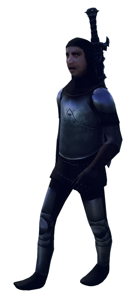 Fantasy human in medieval armor mid walk