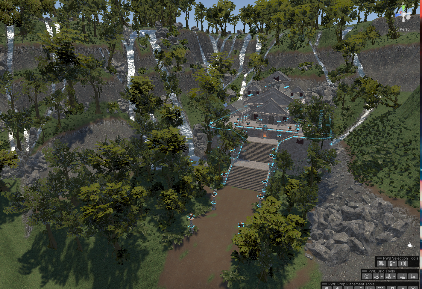 Trees Temple surrounded by trees.