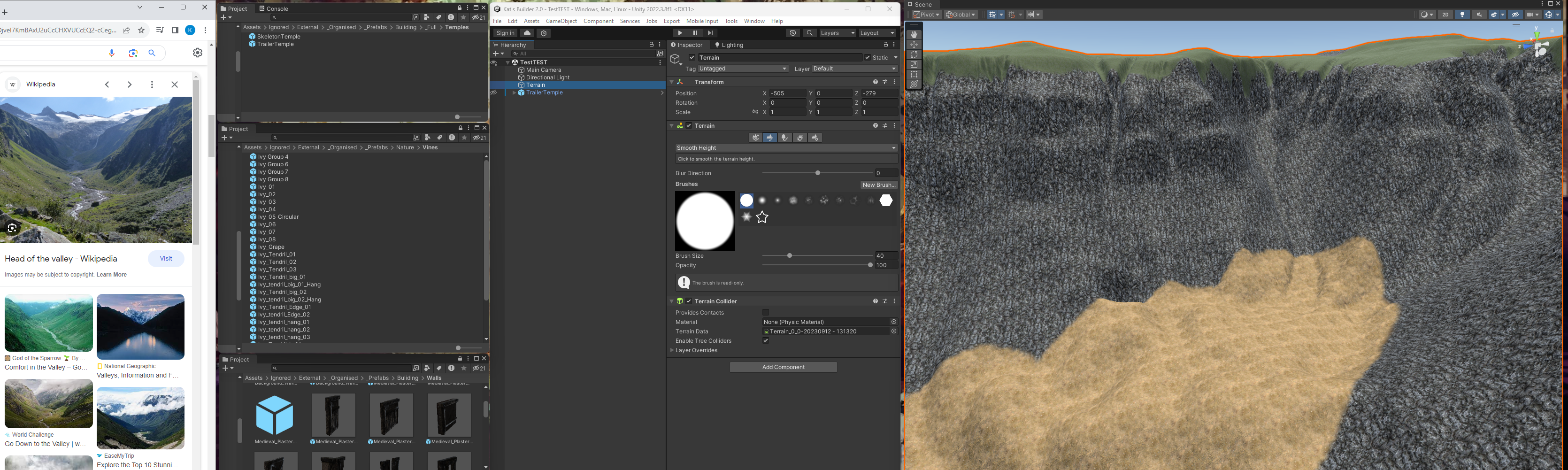 ValleyBuild Image of a computer screen showing unity with a terrain of a valley.